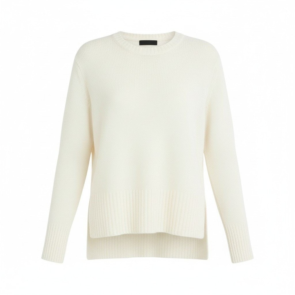 New XS Vegan White Knit Hi-low sweater Long Sleeve‎ Lightweight Crew Acrylic
